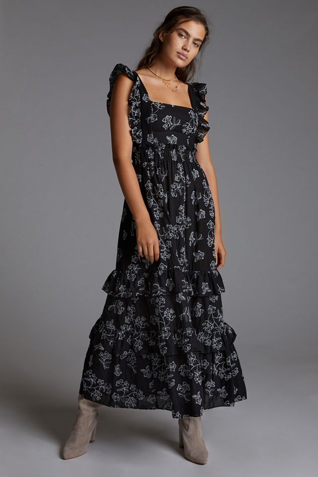 Embroidered Floral Maxi Dress Anthropologie