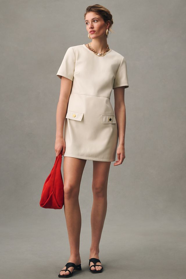 Por Anthropologie vestido de piel sintética de manga corta #1
