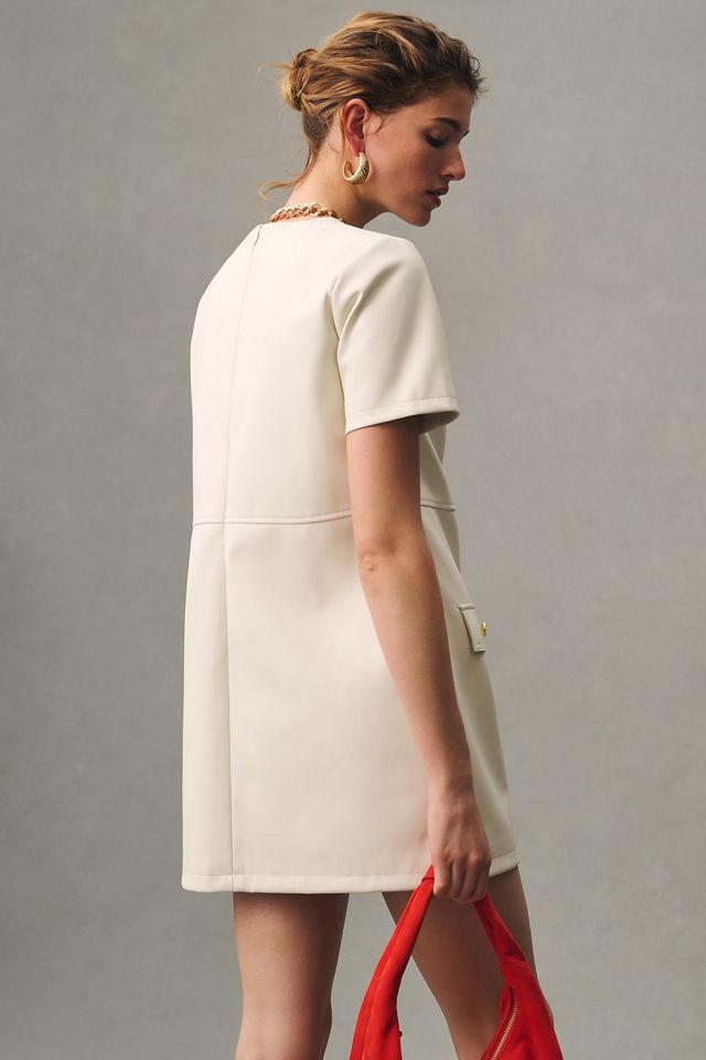 Por Anthropologie vestido de piel sintética de manga corta #3