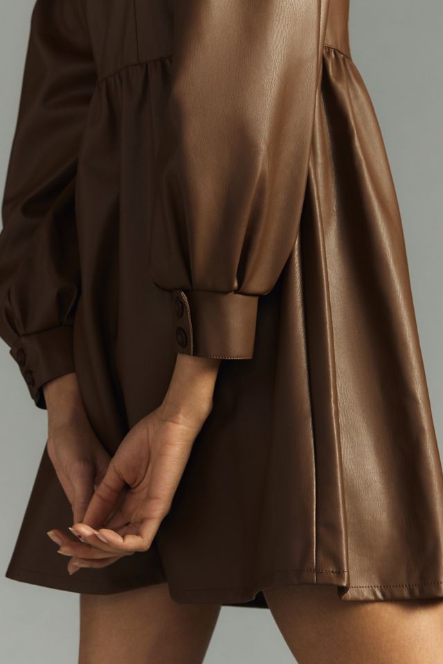 By Anthropologie Deep-V Faux Leather Babydoll Dress | Anthropologie