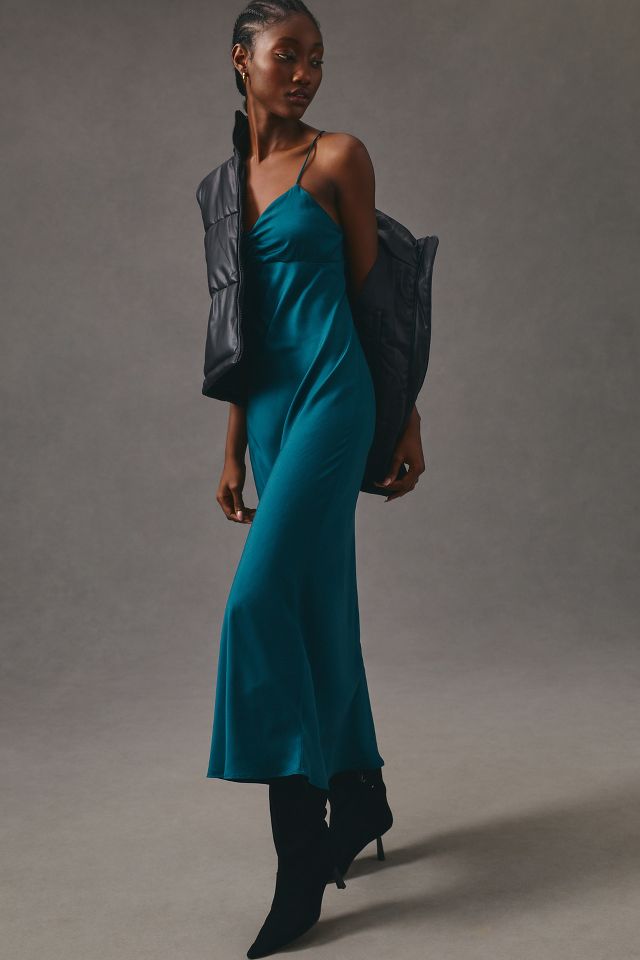 Teal silk slip outlet dress