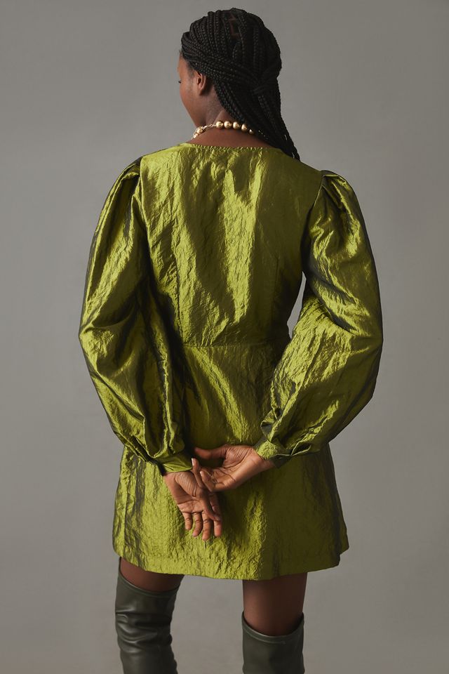 By Anthropologie Puff-Sleeve Taffeta Wrap Dress #1
