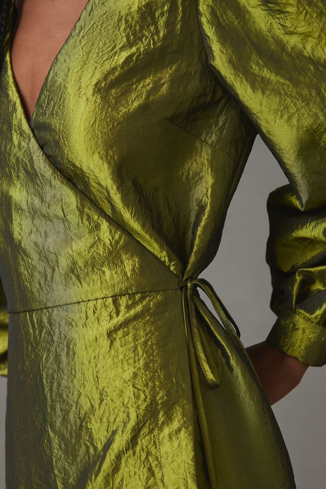 By Anthropologie Puff-Sleeve Taffeta Wrap Dress #2