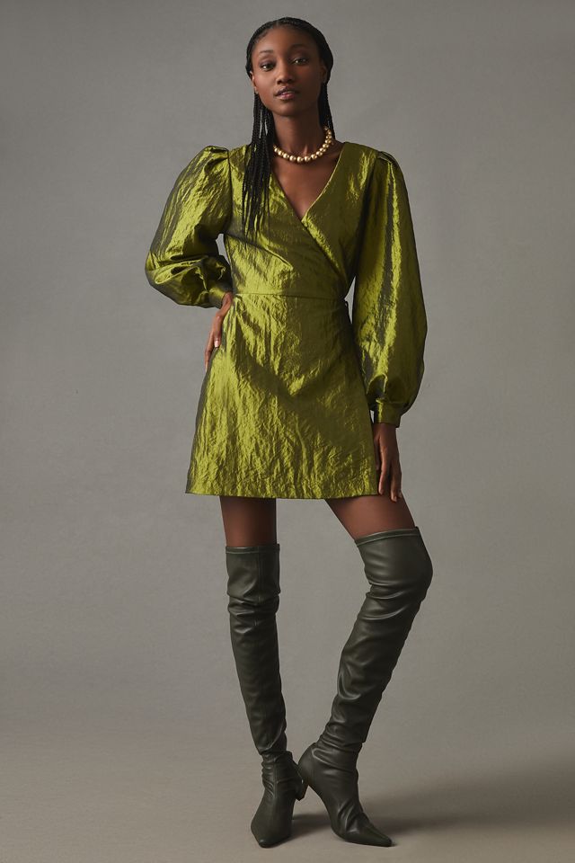 By Anthropologie Puff-Sleeve Taffeta Wrap Dress #3