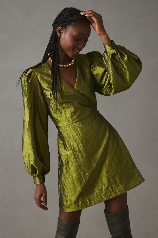 By Anthropologie Puff-Sleeve Taffeta Wrap Dress | Anthropologie