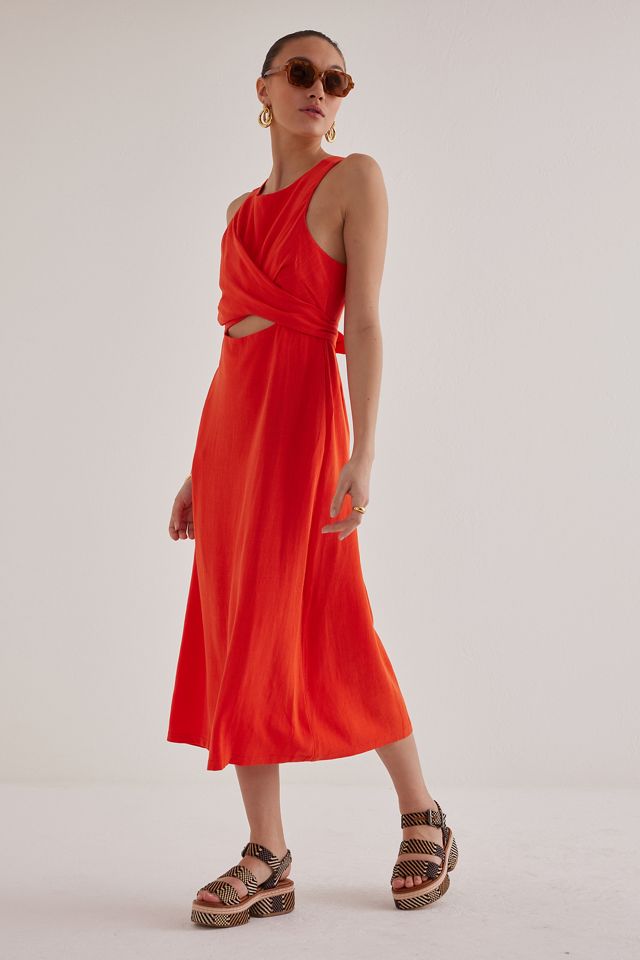 sleeveless tank midi dress Organic Cotton Rib Knit Tank Midi Dress in Rust