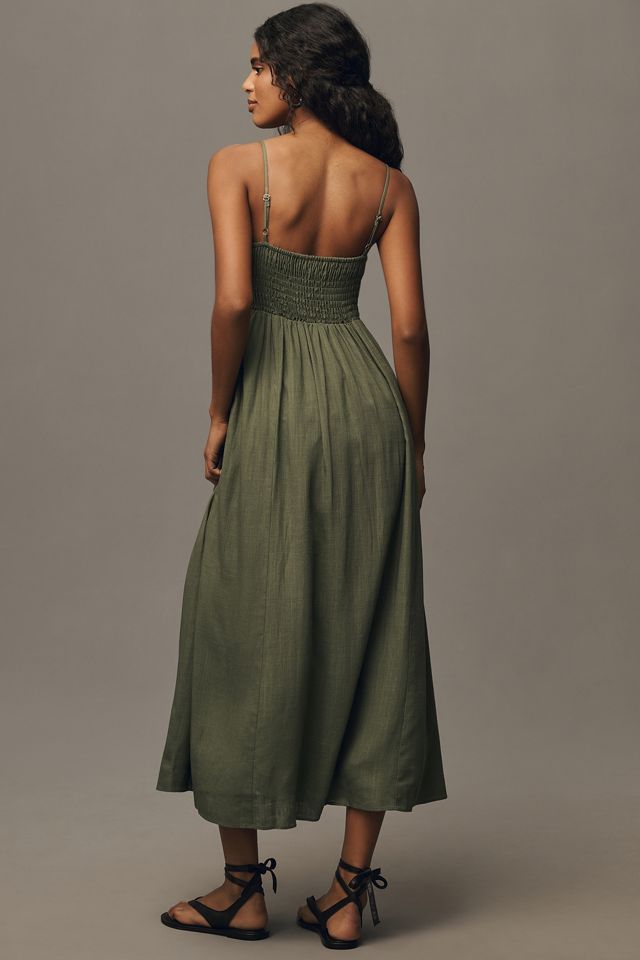 By Anthropologie Linen Sweetheart Cutout A-Line Midi Dress #1