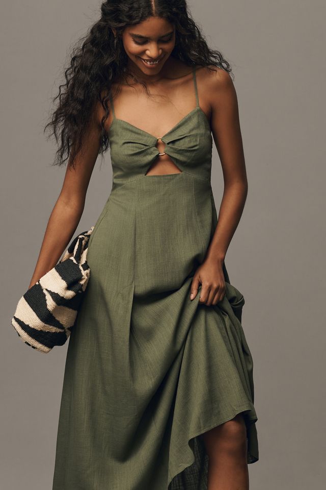 By Anthropologie Linen Sweetheart Cutout A-Line Midi Dress #3