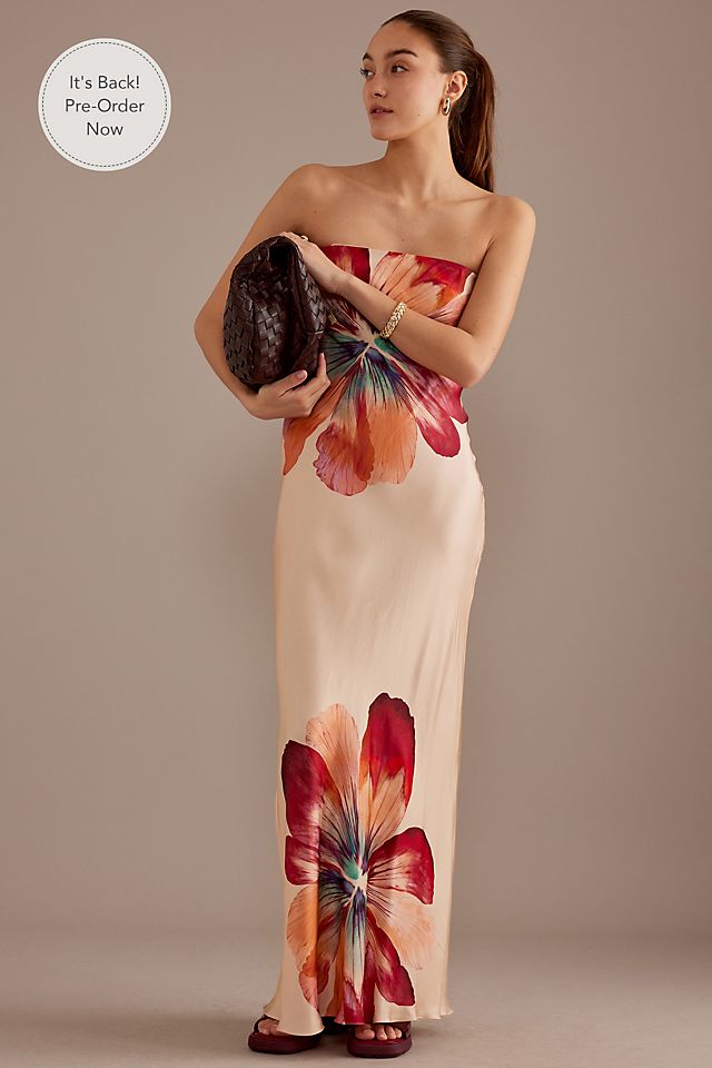 The Fleur Strapless Satin Maxi Slip Dress