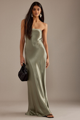 Anthropologie The Fleur Strapless Satin Maxi Slip Dress In Red | ModeSens