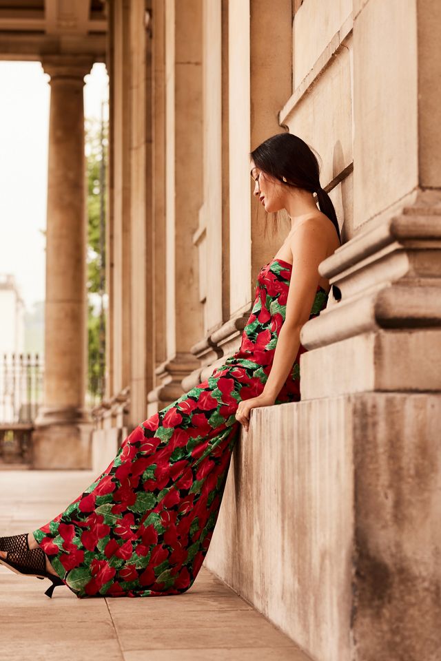 The Fleur Strapless Satin Maxi Slip Dress #1