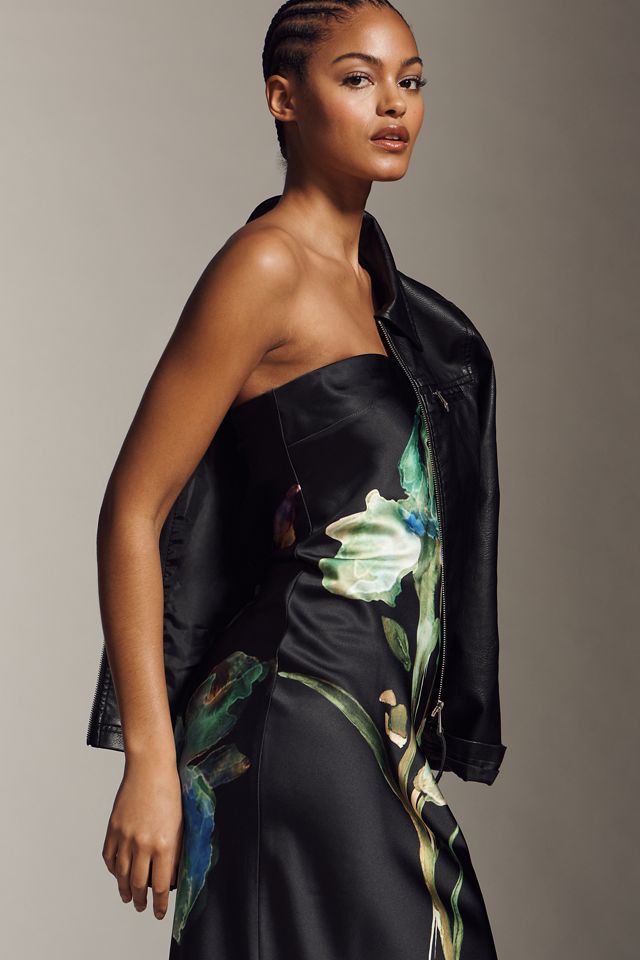 The Fleur Strapless Satin Maxi Slip Dress #1