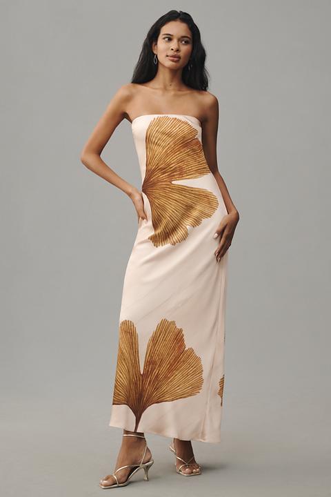 The Fleur Strapless Satin Maxi Slip Dress