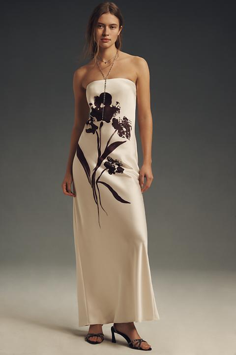 The Fleur Strapless Satin Maxi Slip Dress