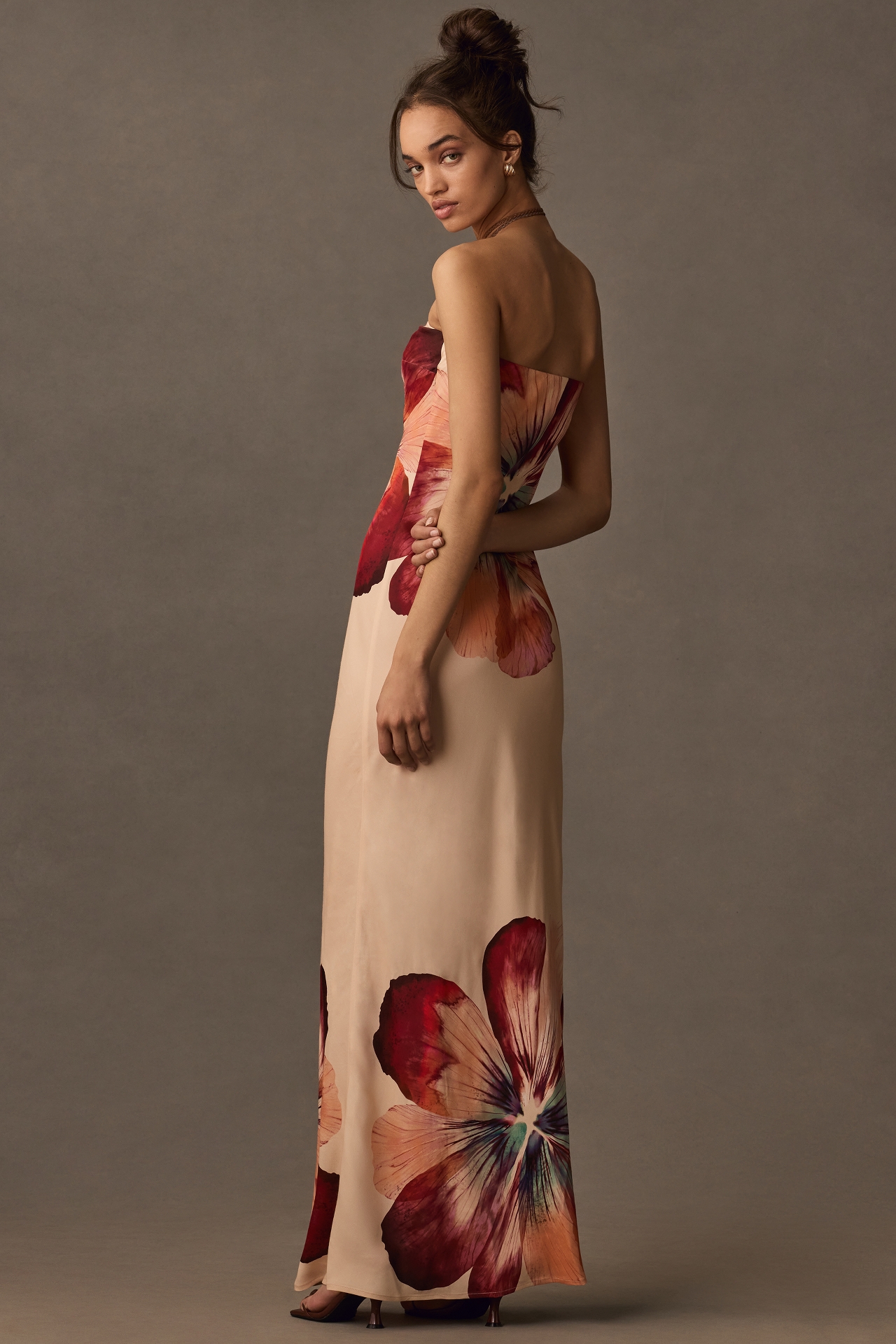 The Fleur Strapless Satin Maxi Slip Dress