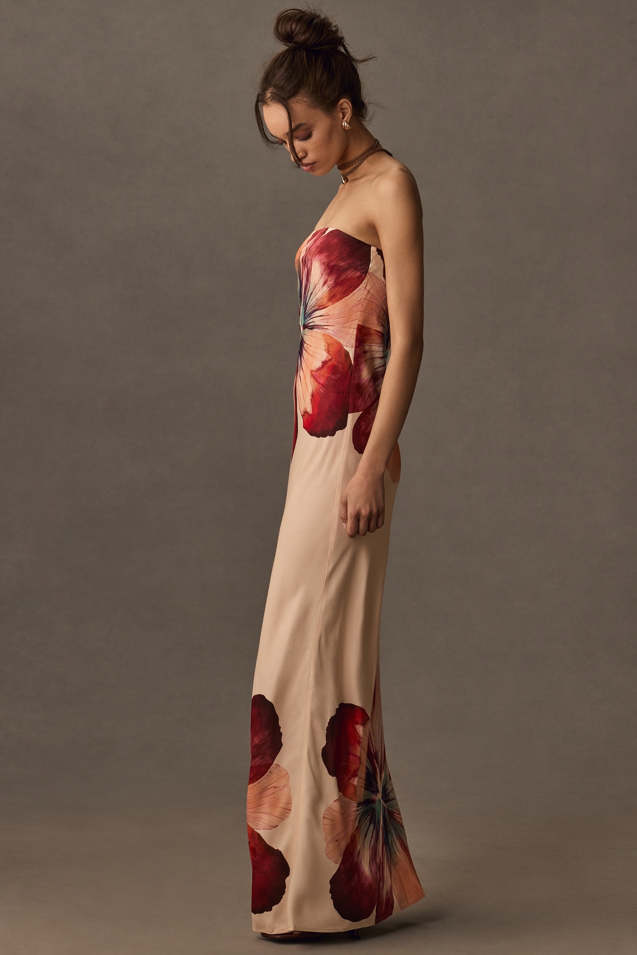 The Fleur Strapless Satin Maxi Slip Dress