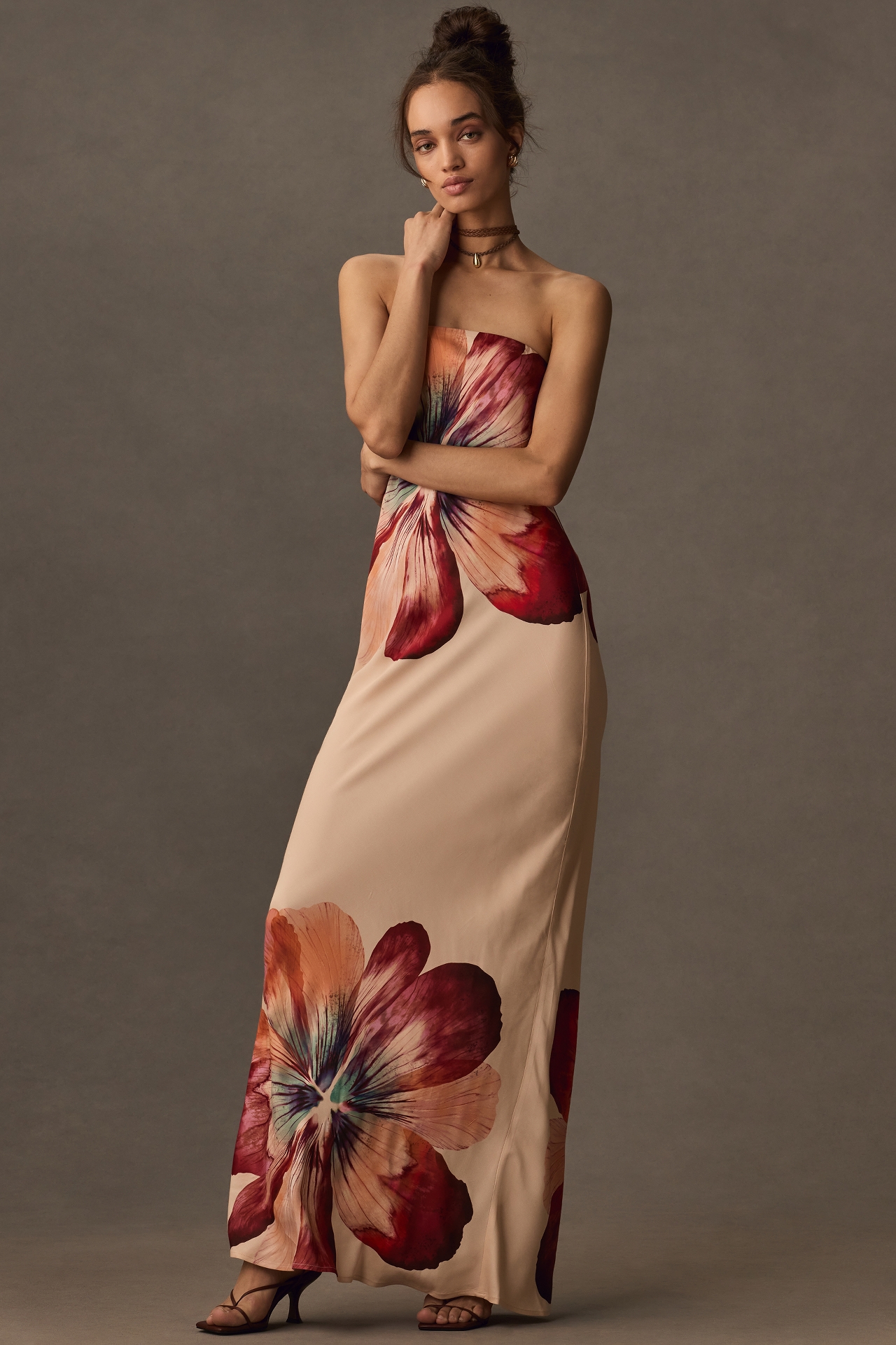 The Fleur Strapless Satin Maxi Slip Dress