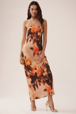 By Anthropologie The Fleur Strapless Satin Maxi Slip Dress In Multicolor