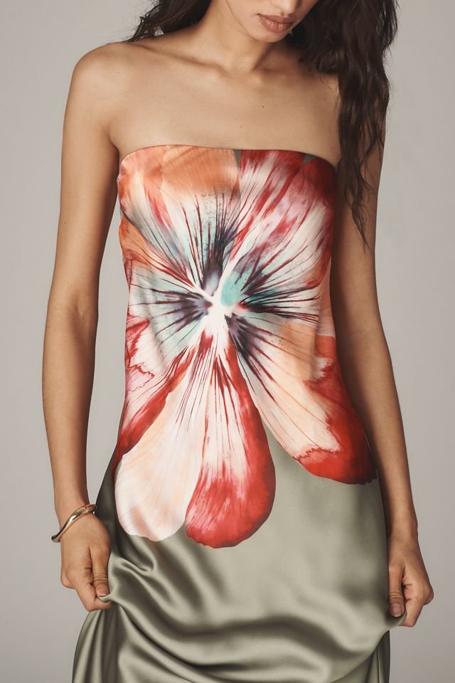 By Anthropologie Strapless Satin Maxi Slip Dress
