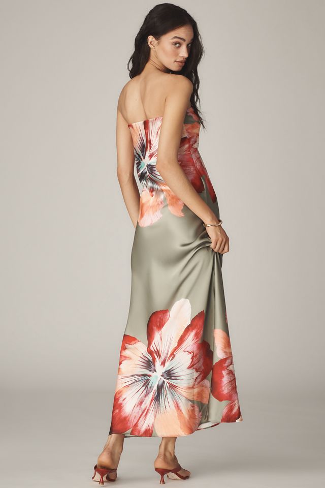 By Anthropologie Strapless Satin Maxi Slip Dress