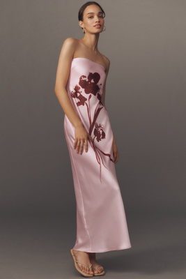 By Anthropologie The Fleur Strapless Satin Maxi Slip Dress In Multicolor
