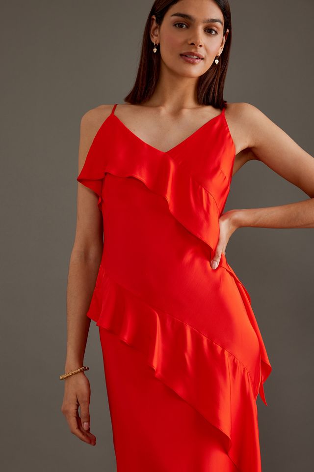Asymmetric Ruffle Maxi Slip Dress #1