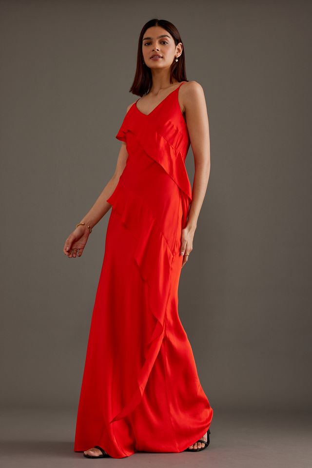 Asymmetric Ruffle Maxi Slip Dress #2