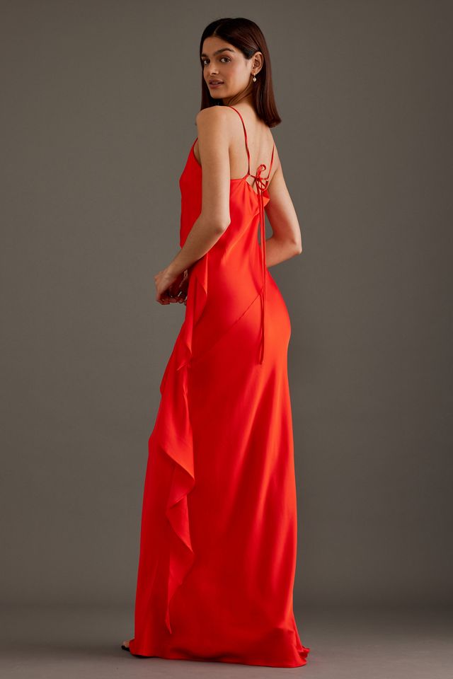 Asymmetric Ruffle Maxi Slip Dress #4