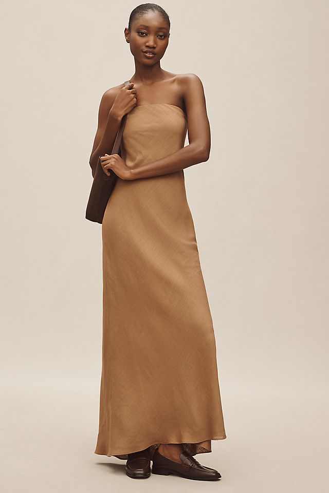 the fleur strapless satin maxi slip dress By Anthropologie complete with a slightly flared hem for making moves. Stylish Strapless Maxi Dress Review