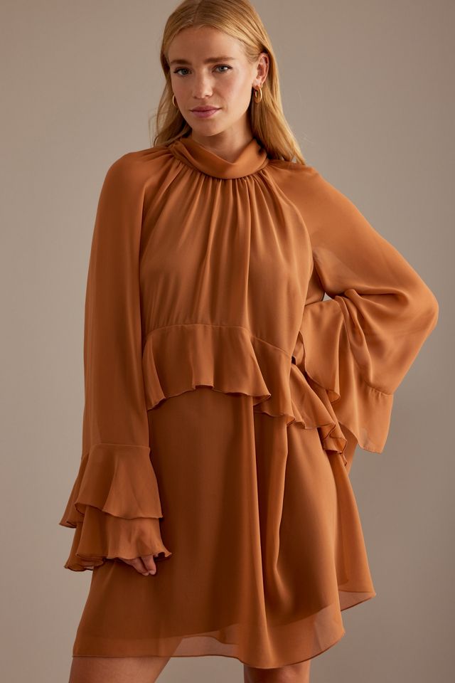 By Anthropologie High-Neck Ruffle Chiffon Mini Dress #1