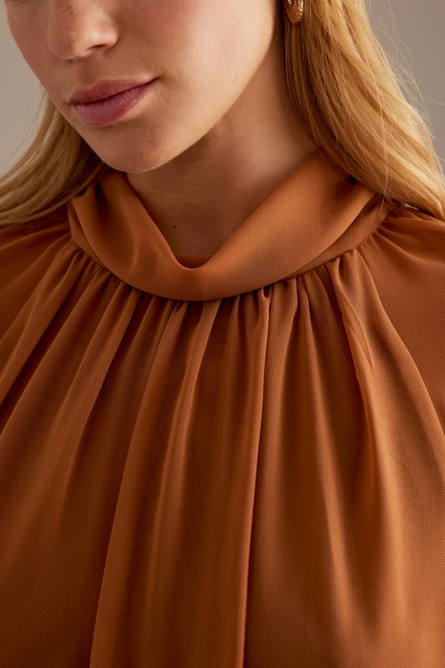 By Anthropologie High-Neck Ruffle Chiffon Mini Dress #4