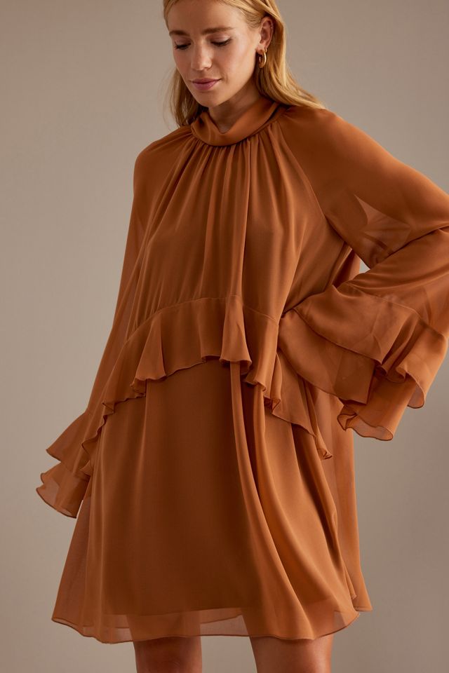 By Anthropologie High-Neck Ruffle Chiffon Mini Dress #3