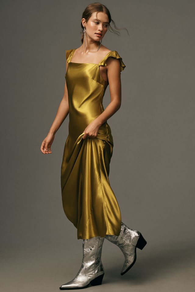 By Anthropologie Flutter-Sleeve Square-Neck Maxi Dress #2