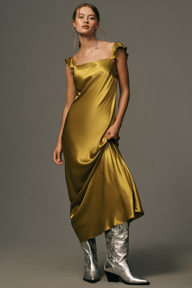 By Anthropologie Flutter-Sleeve Square-Neck Maxi Dress #1