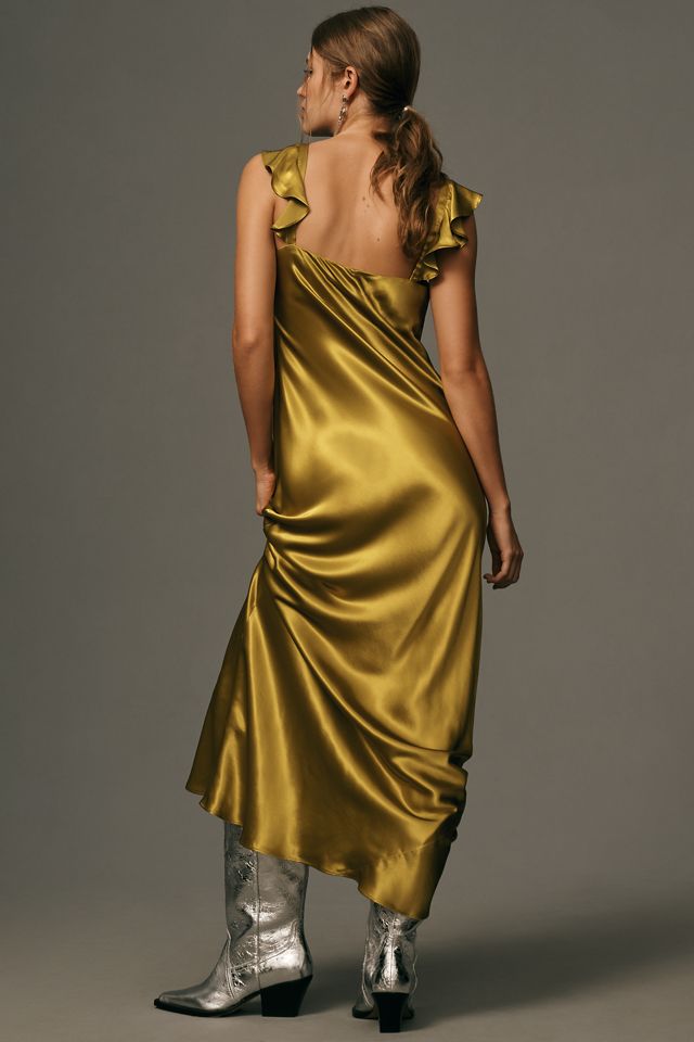 By Anthropologie Flutter-Sleeve Square-Neck Maxi Dress #3