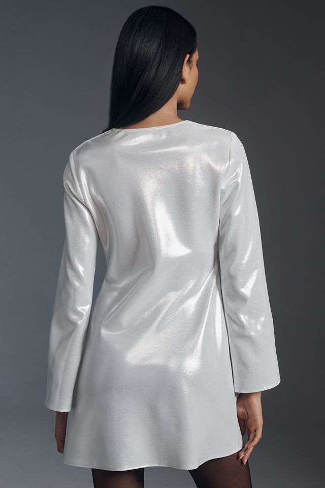 By Anthropologie Vestido Mini Metalizado de Manga Larga con Escote en V #1