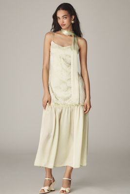 For Love & Lemons Adriana Silk Blend V-Neck Ruffle A-Line Maxi Dress