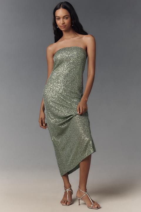 The Fleur Strapless Satin Maxi Slip Dress: Sequin Edition