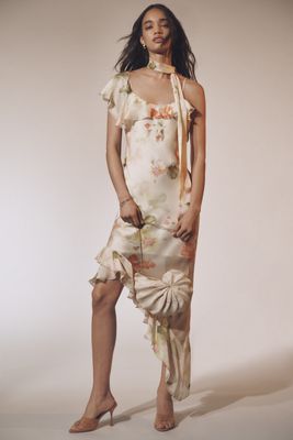 BHLDN Scottie One-Shoulder Side-Slit Stretch Satin Maxi