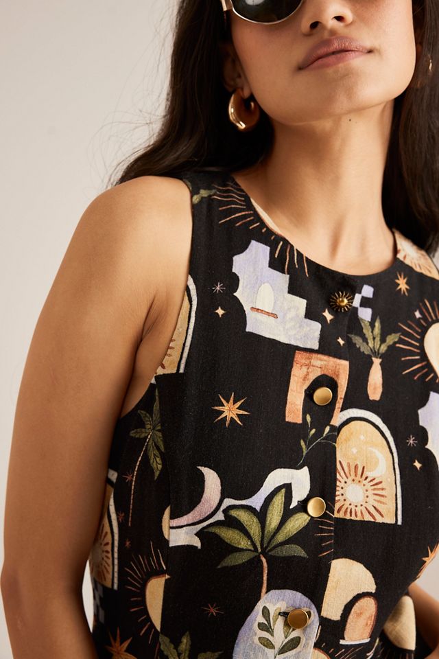 By Anthropologie Robe Mini en Mélange de Lin Imprimé Ibiza #5