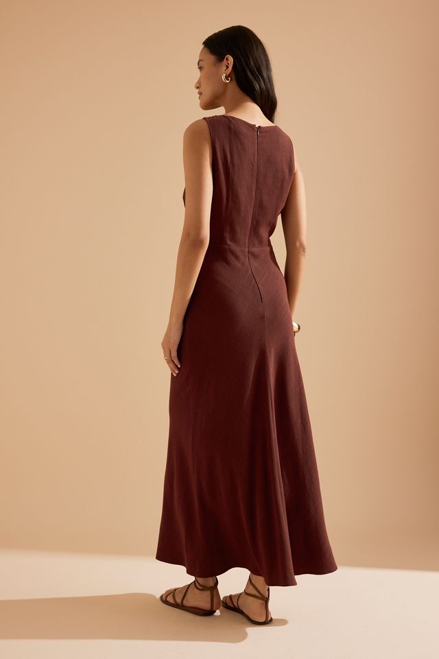 By Anthropologie Vestido Midi de Mezcla de Lino con Cuello en V Lola #1