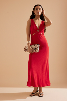 By Anthropologie Lola V-Neck Linen-Blend Midi Dress