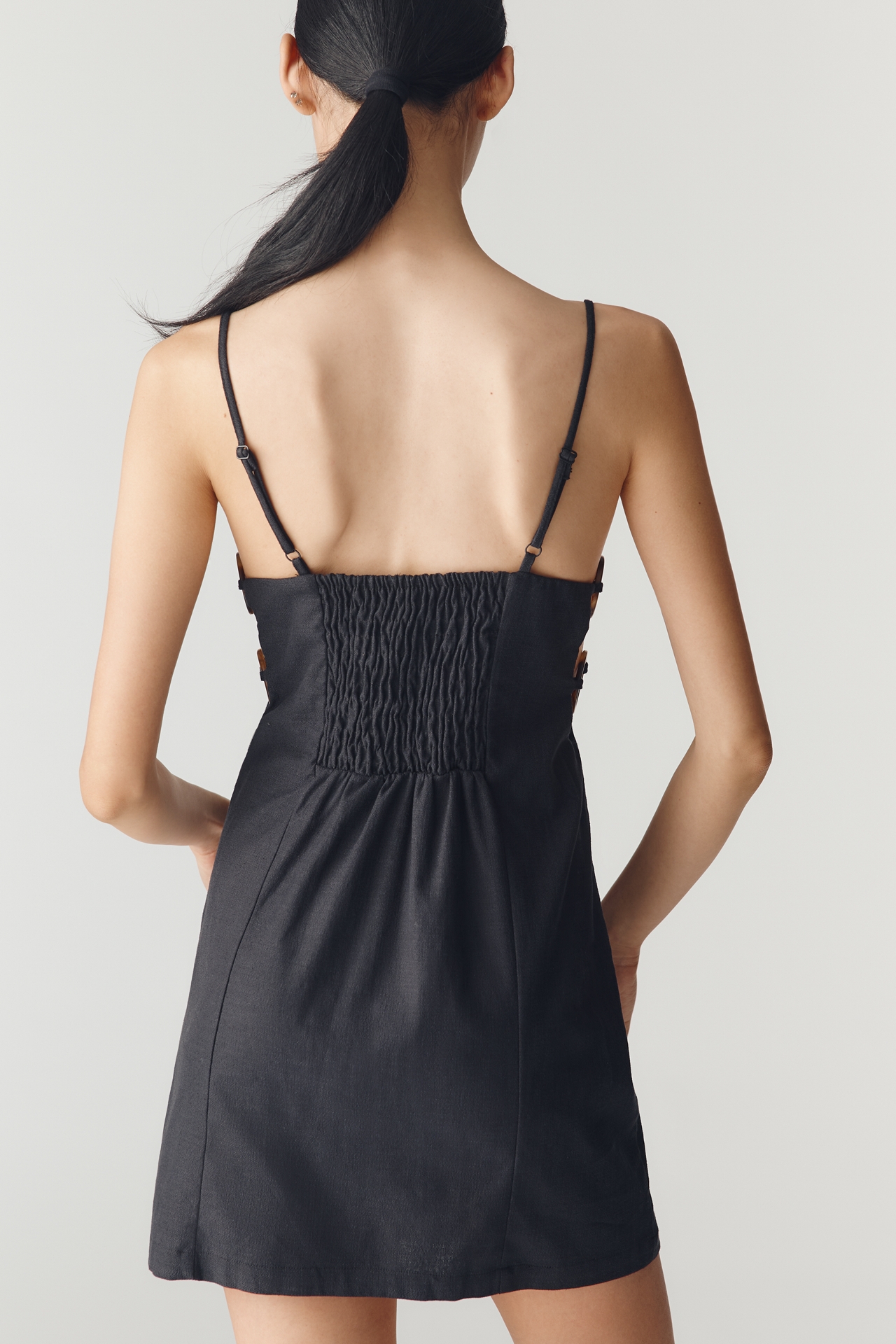By Anthropologie Smocked Linen Blend Mini Dress