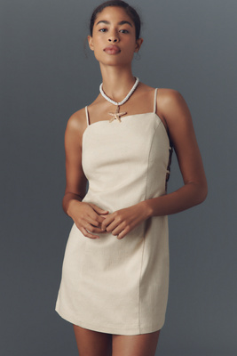 anthropologie By Anthropologie Smocked Linen Blend Mini Dress Neutral