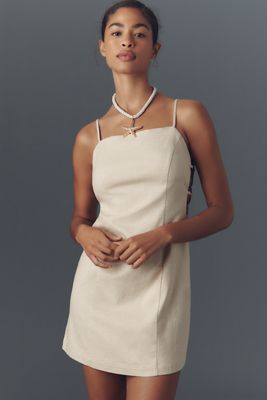 By Anthropologie Smocked Linen Blend Mini Dress