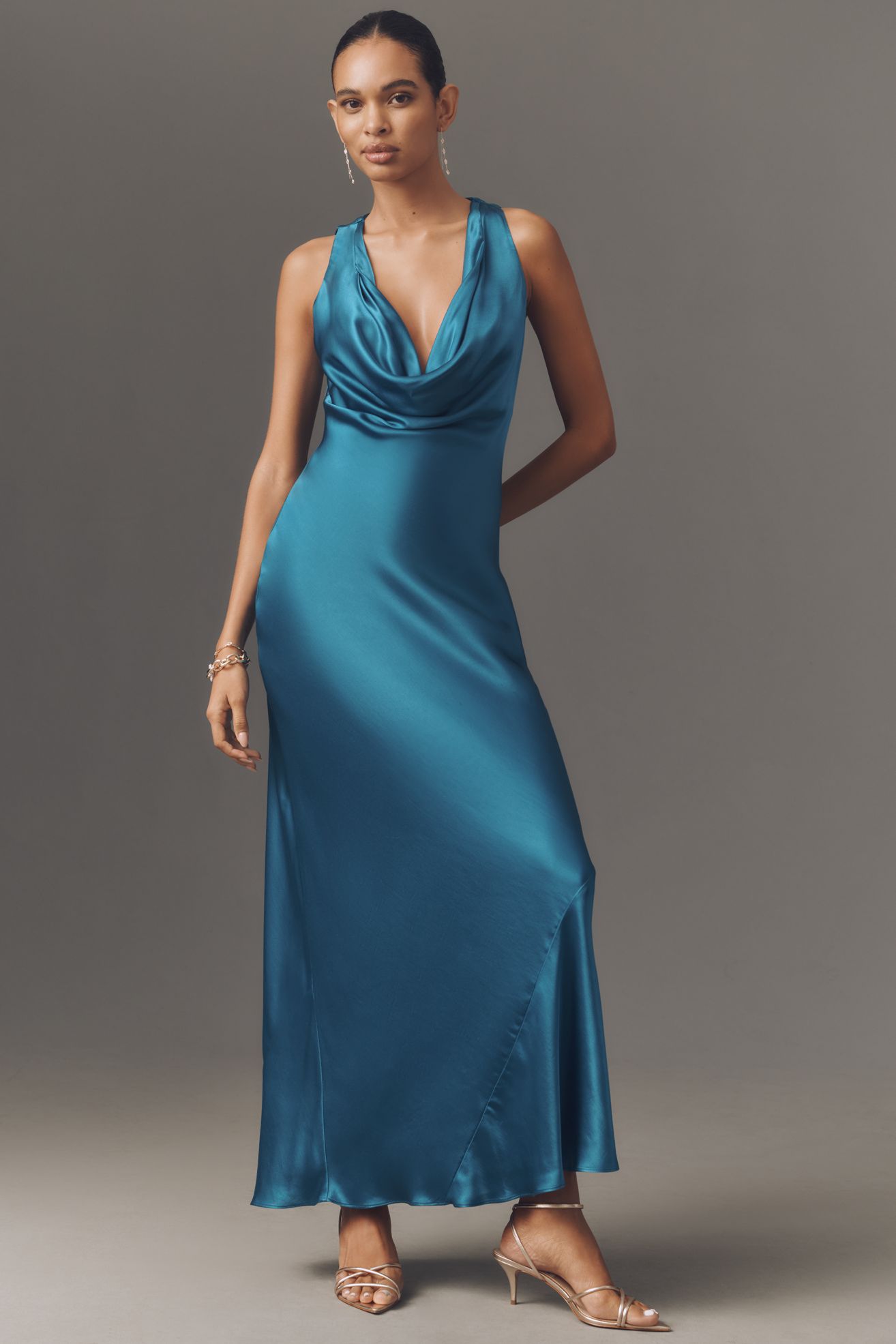 fitted lace wedding dress Satin Cowl Neck Maxi Dress