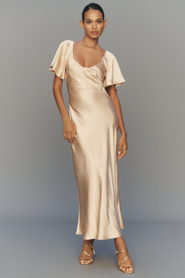 By Anthropologie Short-Sleeve Open-Back Maxi Dress