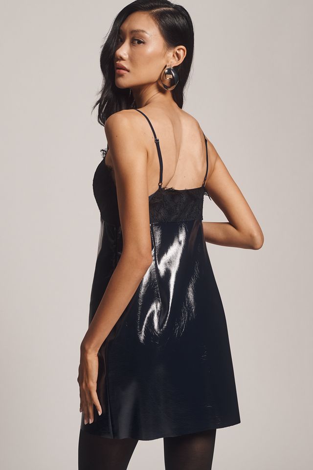 By Anthropologie Faux-Leather Lace-Trim Mini Dress #3