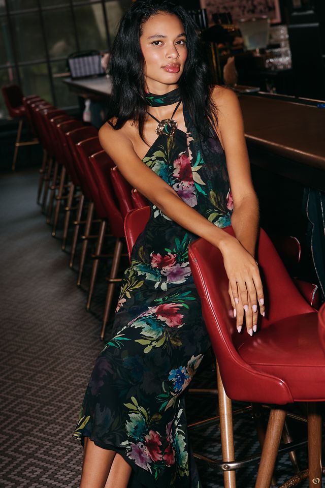 By Anthropologie Hardware Halter Scarf Slip Maxi Dress