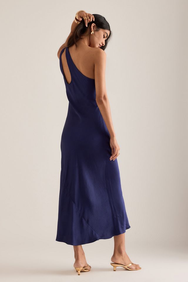 The Lily One-Shoulder Hardware Satin Midi Slip Dress #1